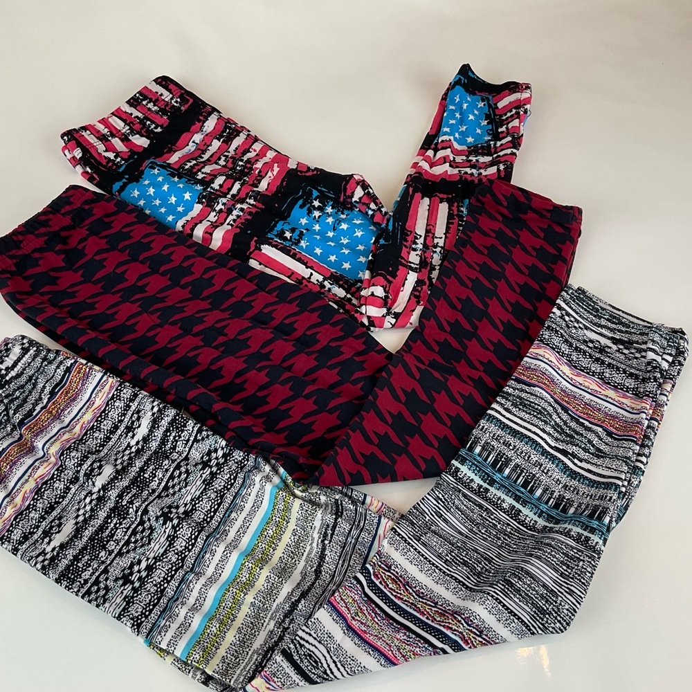 Girls Buttery Soft Legging in Houndstooth, Flag & Tribal Print set of 3